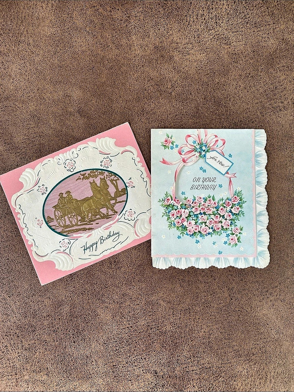 Vintage Birthday Cards Pink & Blue Set
